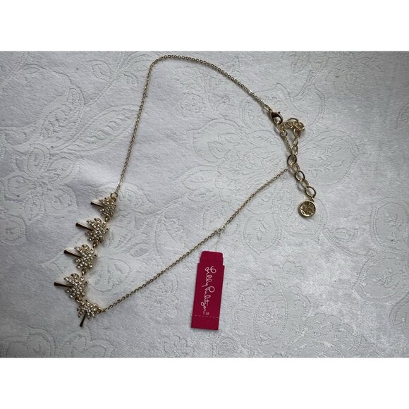 Lilly Pulitzer Dainty Goldtone Palm Tree CZ Short Statement Necklace 16" NEW - Picture 4 of 11